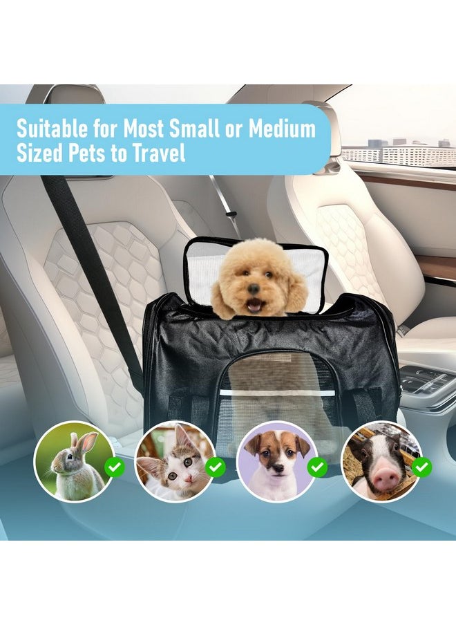 Pet Travel Carrier for Cats Dogs Puppies Bunny Breathable Mesh Foldable Pet Soft-Sided Carrier with Zippers and Strip Pet Bag for Car Plane Trains Traveling (Black)