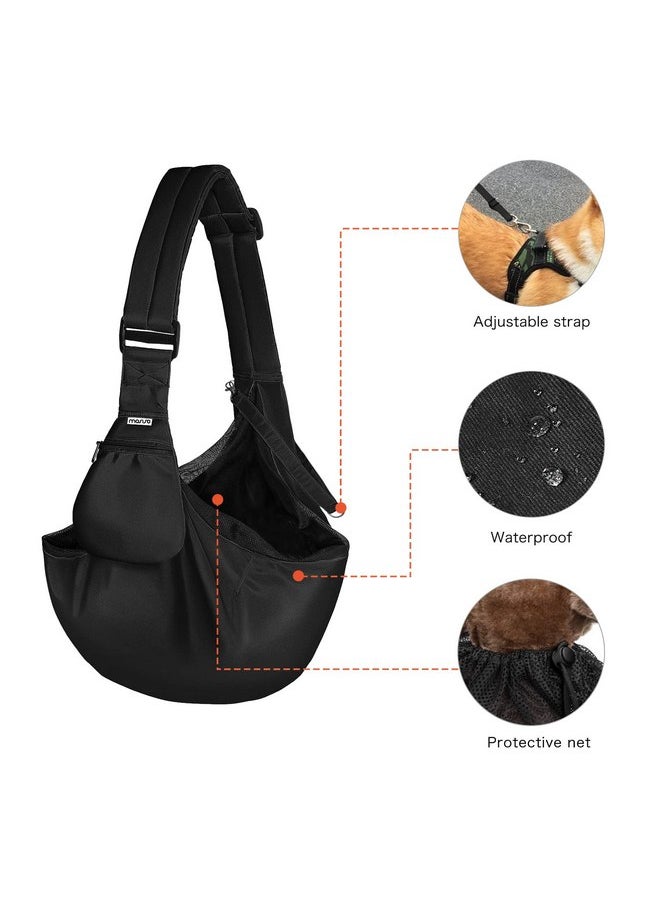 MOSISO Small Dog Cat Carrier Sling Bag, Pet Carrier Tote Bag Hands Free Adjustable Padded Strap Breathable Polyester Soft Carrying Travel Shoulder Bag with Front Pocket for Dogs Cats, Black