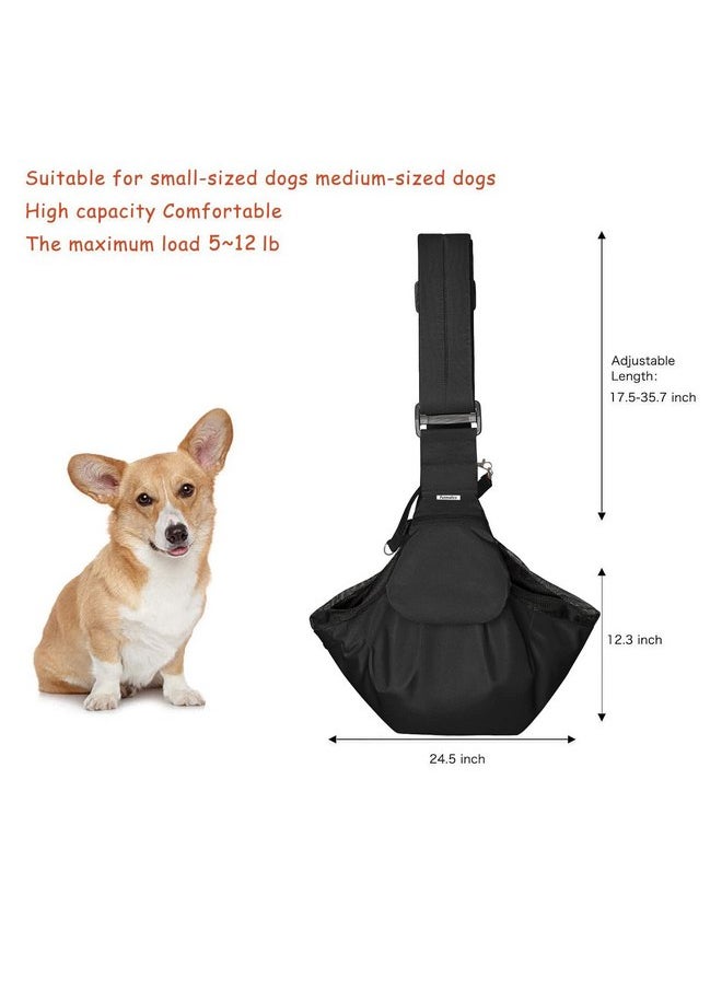 MOSISO Small Dog Cat Carrier Sling Bag, Pet Carrier Tote Bag Hands Free Adjustable Padded Strap Breathable Polyester Soft Carrying Travel Shoulder Bag with Front Pocket for Dogs Cats, Black