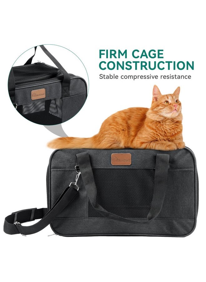 YITAHOME Cat Carrier Airline Approved, Soft-Sided Pet Carrier for Cats and Dogs Up to 16lbs, 5 Sides Breathable Collapsible Cat Travel Carrier with Bottom Protection and Washable Liner,17x11x11 Black