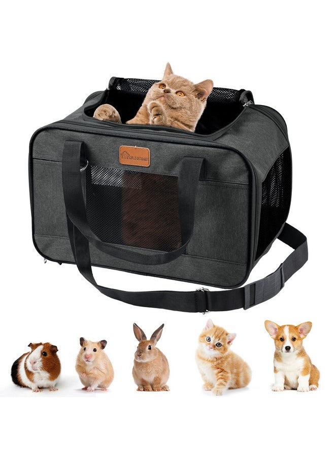 YITAHOME Cat Carrier Airline Approved, Soft-Sided Pet Carrier for Cats and Dogs Up to 16lbs, 5 Sides Breathable Collapsible Cat Travel Carrier with Bottom Protection and Washable Liner,17x11x11 Black