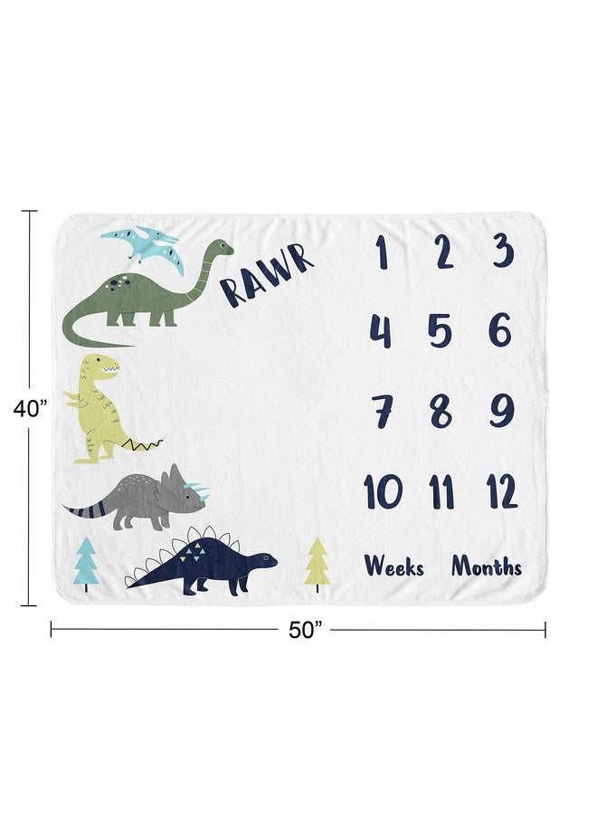 Sweet Jojo Designs Mod Dino Boy Milestone Blanket Monthly Newborn First Year Growth Mat Baby Shower Memory Keepsake Gift Picture - Blue, Green and Grey Modern Dinosaur Rawr
