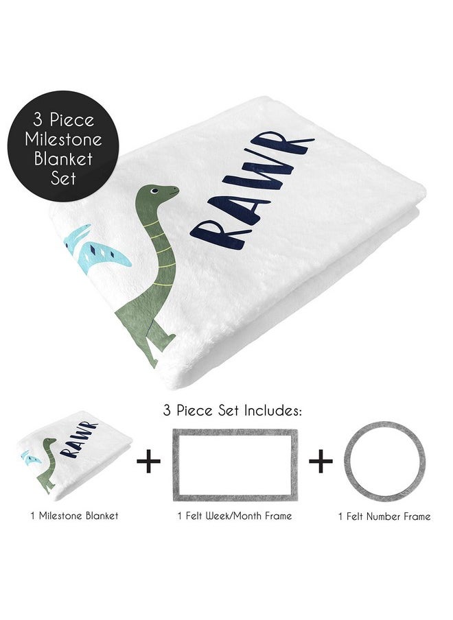 Sweet Jojo Designs Mod Dino Boy Milestone Blanket Monthly Newborn First Year Growth Mat Baby Shower Memory Keepsake Gift Picture - Blue, Green and Grey Modern Dinosaur Rawr