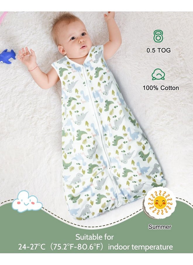 Lictin Baby Sleep Sack 0.5 Tog - 2 Pack Baby Wearable Blanket, Baby Swaddle 3-18 Months, Sleeveless Baby Sleeping Bag, Blue + Blue dinosaur