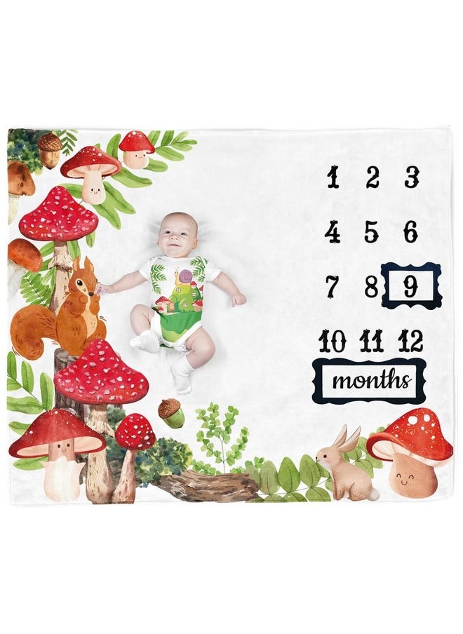 Mushroom Baby Stuff, Woodland Squirrels Baby Monthly Milestone Blanket for Newborn Photo Taken - Baby Age Blanket with 2 Frame