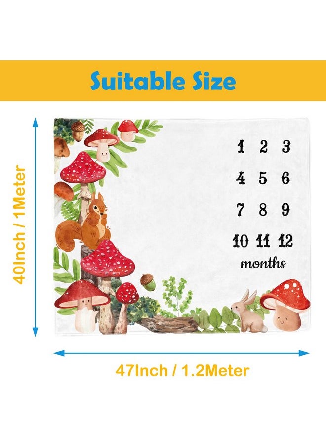 Mushroom Baby Stuff, Woodland Squirrels Baby Monthly Milestone Blanket for Newborn Photo Taken - Baby Age Blanket with 2 Frame