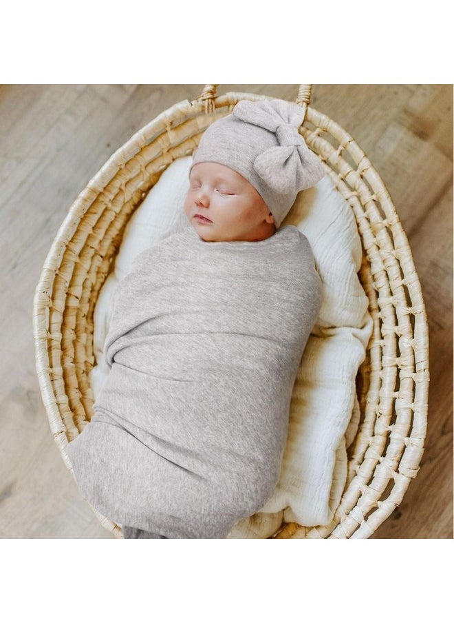 DRESHOW BQUBO Newborn Receiving Blankets Cotton Warm Sleepsack with Mittens & Bow Hats Hospital Baby Swaddling Shower Gift