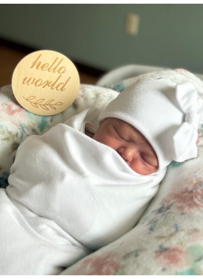 DRESHOW BQUBO Newborn Receiving Blankets Cotton Warm Sleepsack with Mittens & Bow Hats Hospital Baby Swaddling Shower Gift