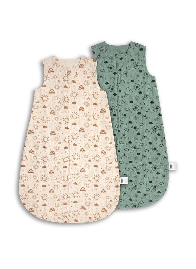 MEXXI Baby Sleep Sack 6-12 Months 1.0 TOG, 2 Pack Muslin Wearable Blanket, Baby Sleeping Bag with 2-Way Zipper for Babies Unisex