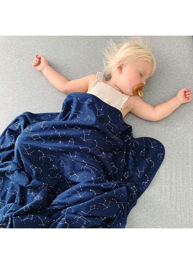 Woolino Toddler Blanket - Merino Wool and Organic Cotton Baby Blanket for Girls and Boys - 4 Season - 52.5” x 40” - Nightsky