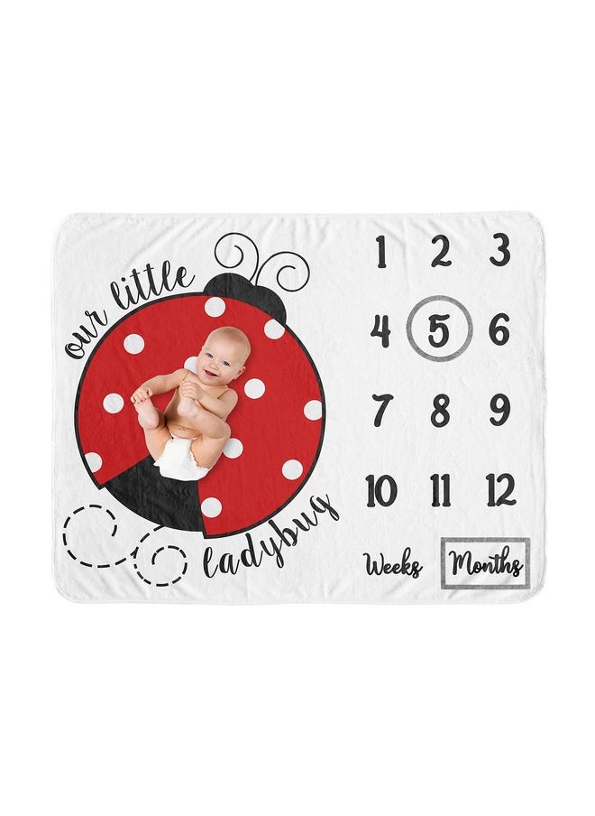 Sweet Jojo Designs Little Ladybug Girl Milestone Blanket Monthly Newborn First Year Growth Mat Baby Shower Memory Keepsake Gift Picture - Red Black and White Polka Dot