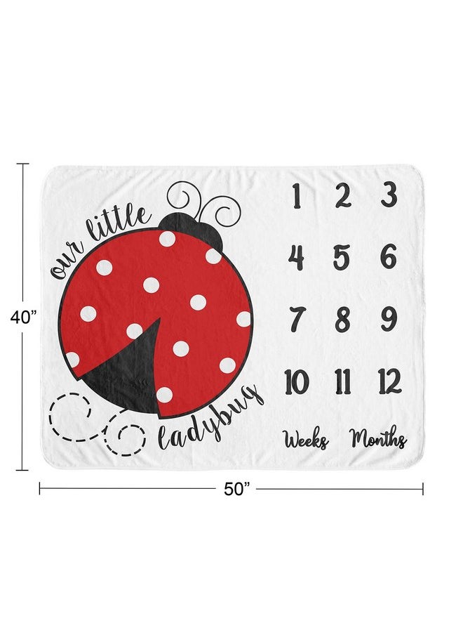 Sweet Jojo Designs Little Ladybug Girl Milestone Blanket Monthly Newborn First Year Growth Mat Baby Shower Memory Keepsake Gift Picture - Red Black and White Polka Dot