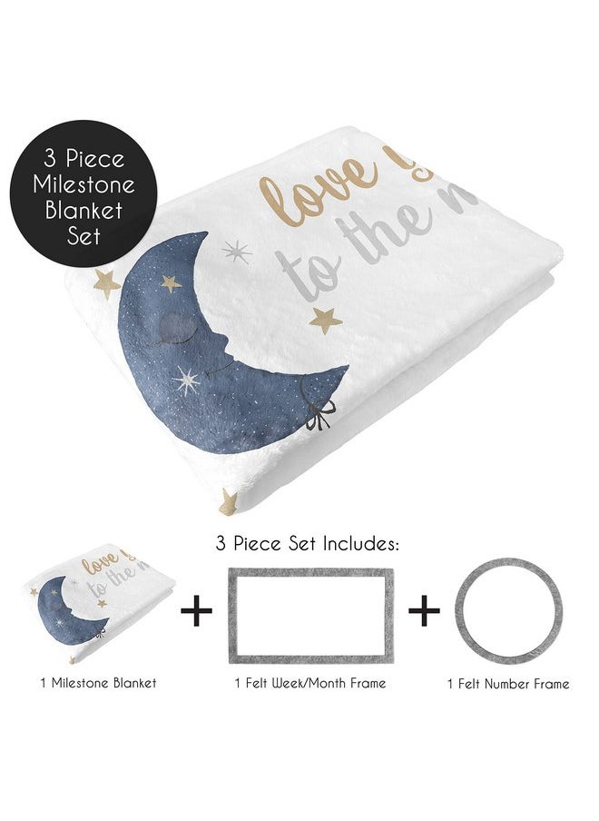 Sweet Jojo Designs Woodland Bear Boy Girl Milestone Blanket Monthly Newborn First Year Growth Mat Baby Shower Memory Keepsake Gift Picture - Navy Blue Grey Gold Black Celestial Moon Star Watercolor