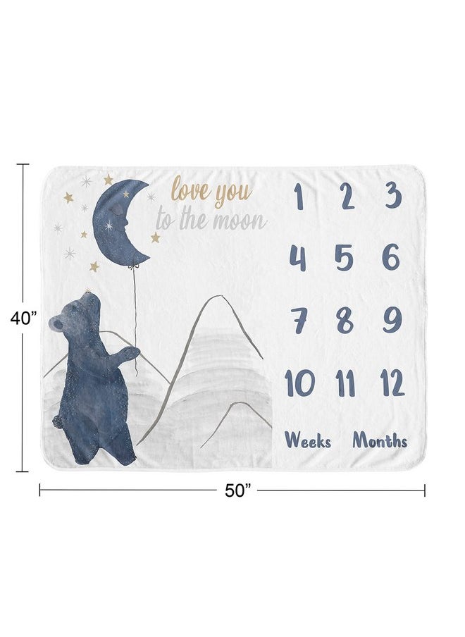 Sweet Jojo Designs Woodland Bear Boy Girl Milestone Blanket Monthly Newborn First Year Growth Mat Baby Shower Memory Keepsake Gift Picture - Navy Blue Grey Gold Black Celestial Moon Star Watercolor