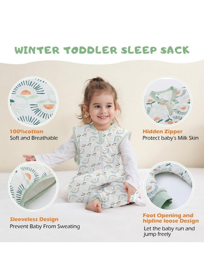 LAT Baby Sleep Bag with Feet Winter,Sleeveless Nightgowns Wearable Blanket with Legs,Warm Sack for Infant Toddler Thicken 2.5 TOG-Sleepsuit,1-6T(Sun Flower,M/90)