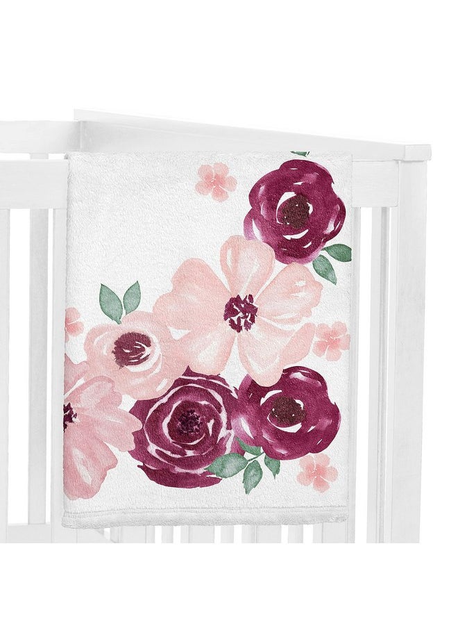 Sweet Jojo Designs Burgundy Pink Watercolor Floral Girl Milestone Blanket Monthly Newborn First Year Growth Mat Baby Shower Memory Keepsake - Blush Maroon Wine Rose Green Shabby Chic Flower Farmhouse