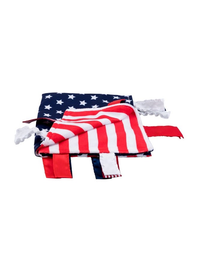 Baby Sensory, Security & Teething Closed Ribbon Tag Lovey Blanket with Minky Dot Fabric: 14”X18” (American Flag)