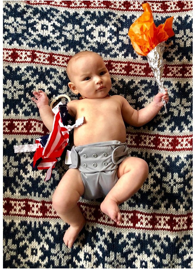 Baby Sensory, Security & Teething Closed Ribbon Tag Lovey Blanket with Minky Dot Fabric: 14”X18” (American Flag)