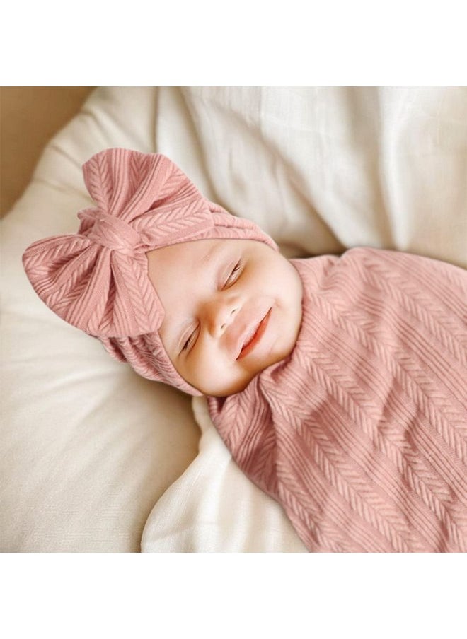 DRESHOW BQUBO Newborn Receiving Blanket Headband Hat Set for Baby, Unisex Baby Boys Girls Essentials, Newborn Registry Must Haves, Stroller Crib Shower Gifts
