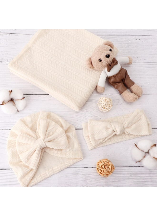 DRESHOW BQUBO Newborn Receiving Blanket Headband Hat Set for Baby, Unisex Baby Boys Girls Essentials, Newborn Registry Must Haves, Stroller Crib Shower Gifts