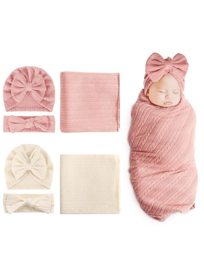 DRESHOW BQUBO Newborn Receiving Blanket Headband Hat Set for Baby, Unisex Baby Boys Girls Essentials, Newborn Registry Must Haves, Stroller Crib Shower Gifts