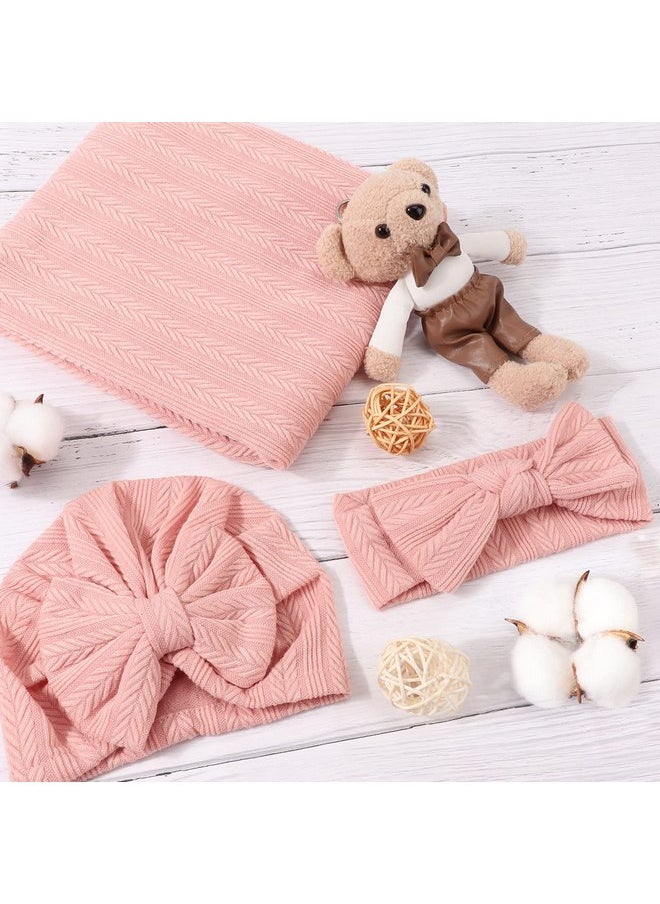 DRESHOW BQUBO Newborn Receiving Blanket Headband Hat Set for Baby, Unisex Baby Boys Girls Essentials, Newborn Registry Must Haves, Stroller Crib Shower Gifts