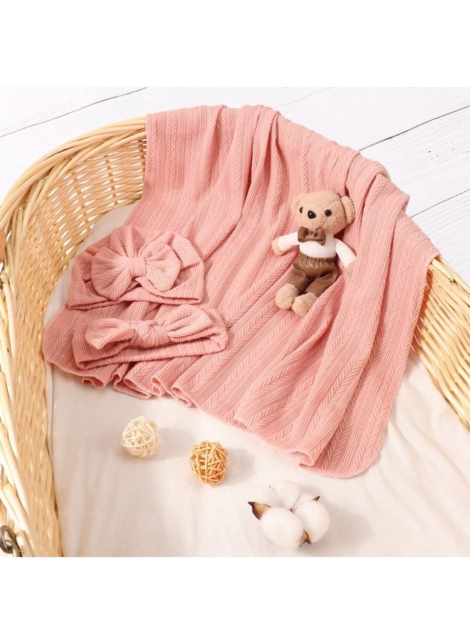 DRESHOW BQUBO Newborn Receiving Blanket Headband Hat Set for Baby, Unisex Baby Boys Girls Essentials, Newborn Registry Must Haves, Stroller Crib Shower Gifts