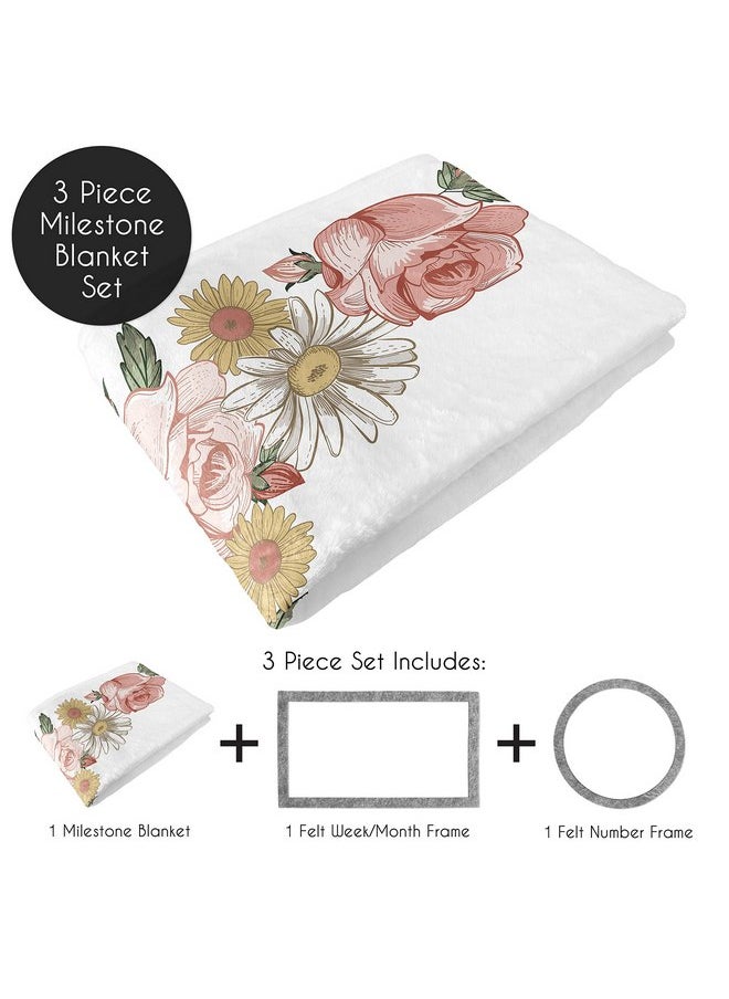 Sweet Jojo Designs Vintage Floral Boho Girl Milestone Blanket Monthly Newborn First Year Growth Mat Baby Shower Memory Keepsake Gift Picture - Blush Pink Yellow Green Shabby Chic Rose Flower Farmhouse