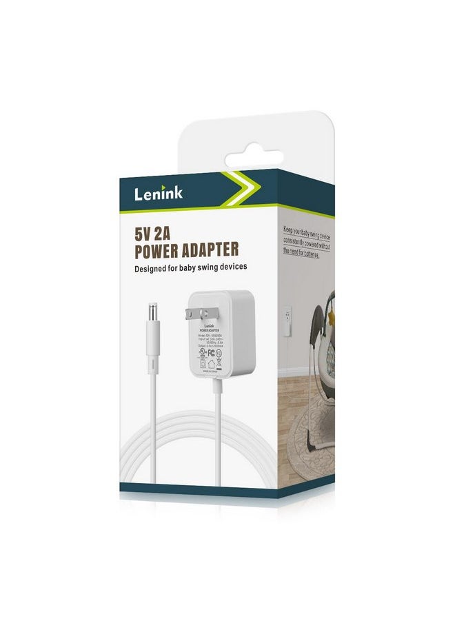 Lenink 5V 2A Baby Swing Power Cord Replacement Compatible with Graco DuetSoothe, DuetConnect LX, Simple Sway, Glider LX, Glider Elite and More (6ft, White)