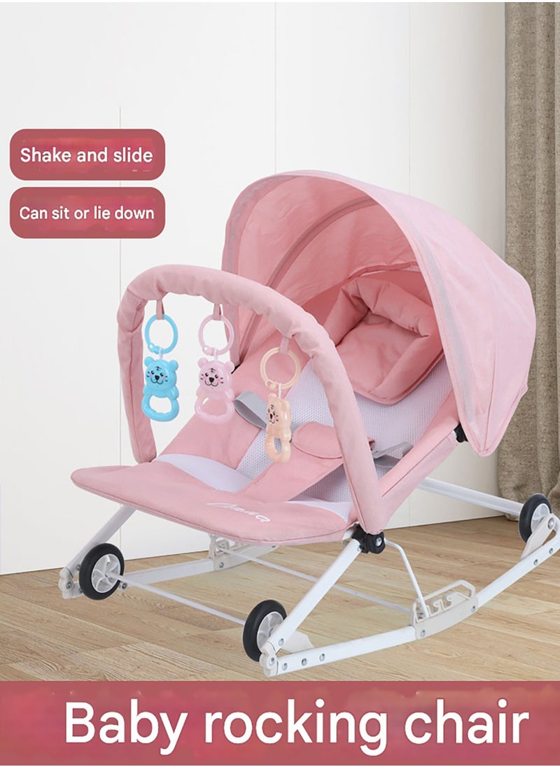 Foldable Baby Rocking Chair With Breathable Cushion And Can Be Strolled