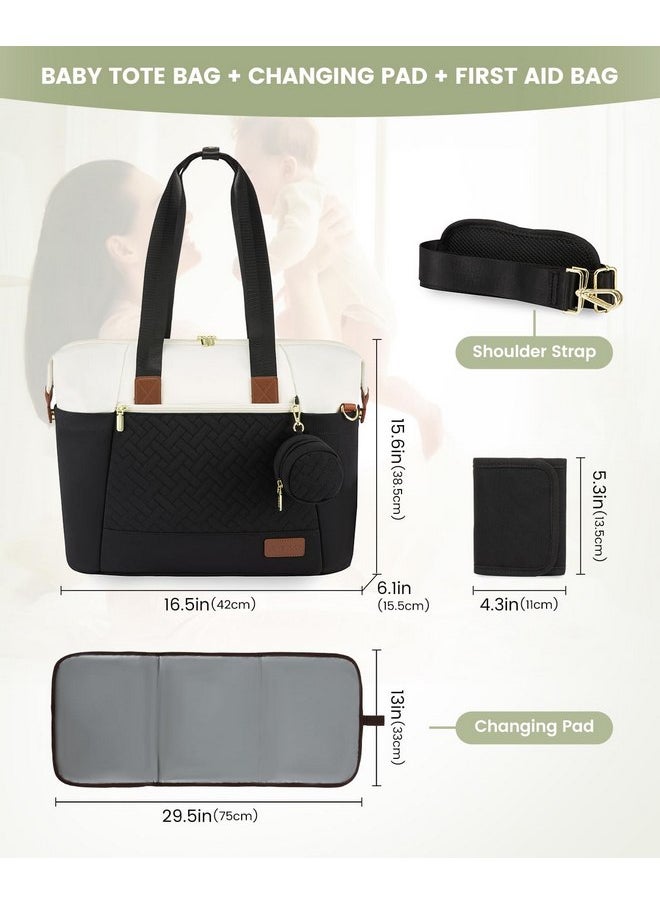 LOVEVOOK Diaper Bag Tote, Large Baby Tote Bag, Travel Diaper Tote for Mom and Dad with Changing Pad and First Aid Bag,Black/Beige/Brown