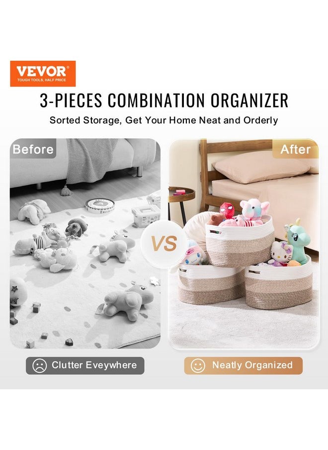 VEVOR Cotton Rope Basket, 22L, 3 Packs Storage Basket, Woven Basket Bins with Handles, Decorative Shelf Organizer Towel Hamper, Boho Toy Basket for Organizing Books Clothes Living Room 15 x 10 x 9 in