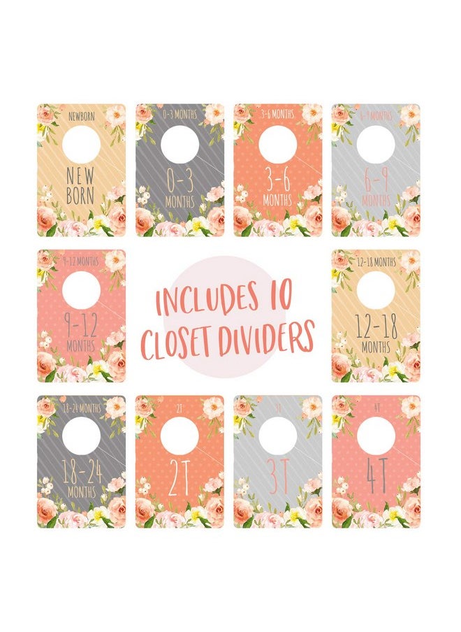 Floral Closet Clothing Size Dividers/Closet Organizer For Baby Girl Clothes Newborn To 4T / 10 Baby Closet Size Dividers