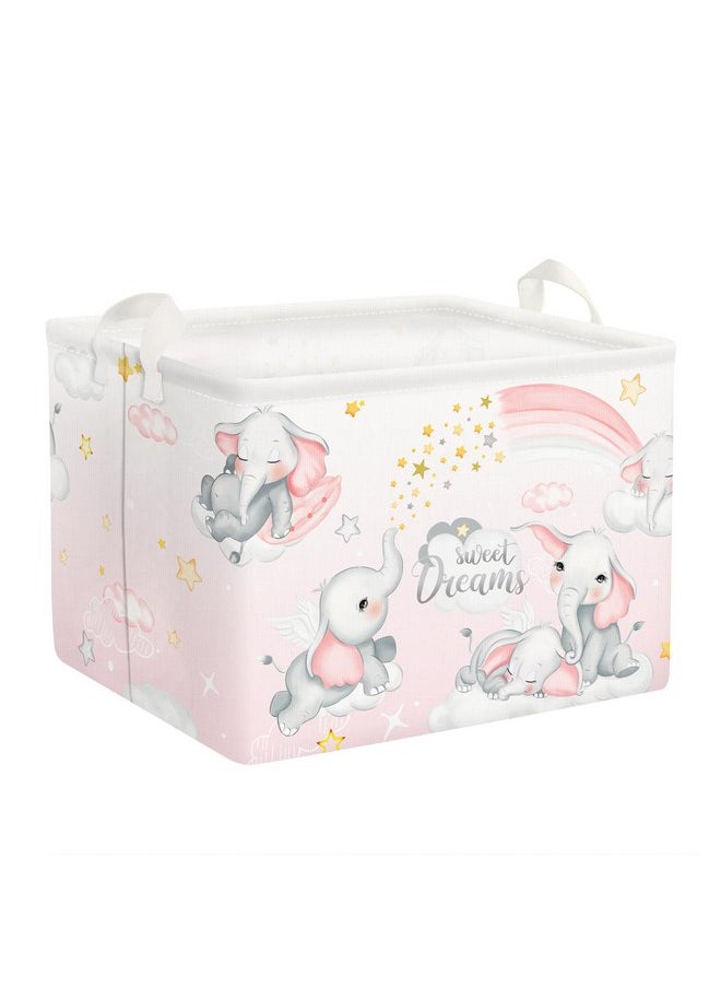 Clastyle Sleeping Elephants Storage Basket Rectangle Pink Rainbow Girls Basket Cloud Moon Baby Shower Basket Kids Clothes Book Toy Storage Cube