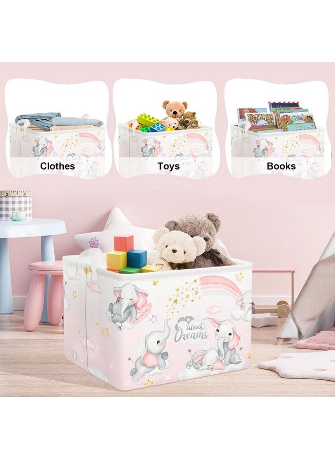 Clastyle Sleeping Elephants Storage Basket Rectangle Pink Rainbow Girls Basket Cloud Moon Baby Shower Basket Kids Clothes Book Toy Storage Cube