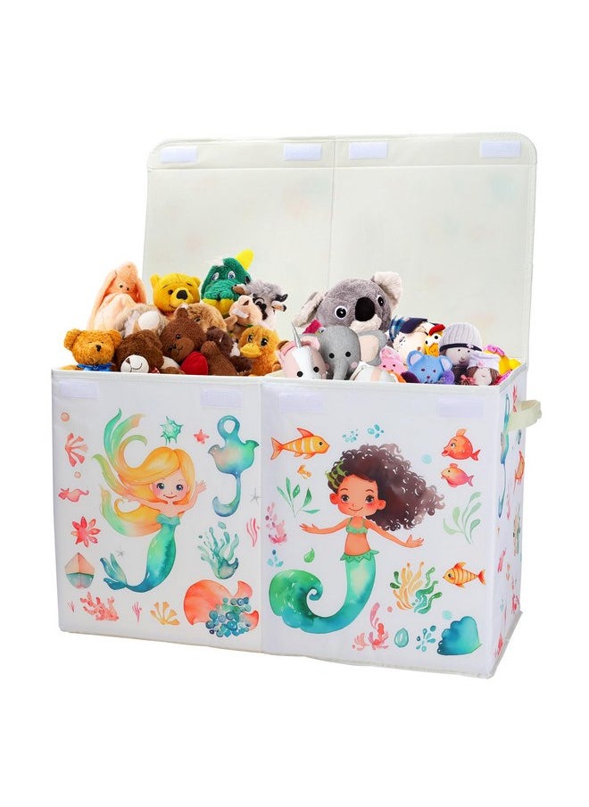 Toy Box Chest with Flip-Top Lid for Kids, Large Collapsible Oxford Toy Storage Box with Handles for Girls, Waterproof Sturdy Dustproof Toy Box for Bedroom Playroom, 25.5×11.8×15.7 Inch (Mermaid)