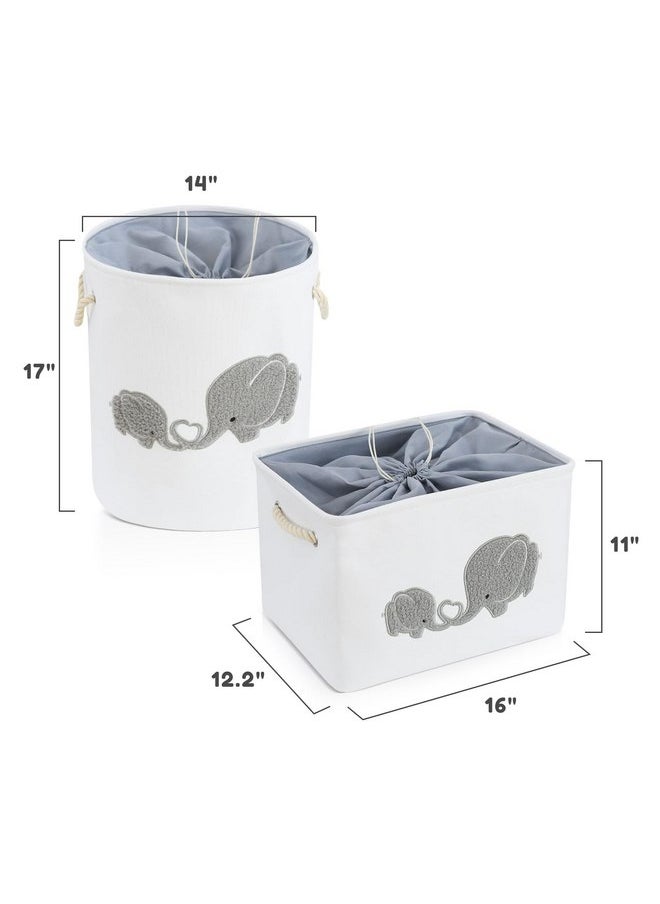 INough 2 pack Storage Baskets, Baby Hamper for Nursery Boy, Baby Laundry Basket for Boy, Elephant Laundry Basket for Baby Nursery Large Elephant Basket for Baby Nursery, Hamper for Boy, Elephant Decor