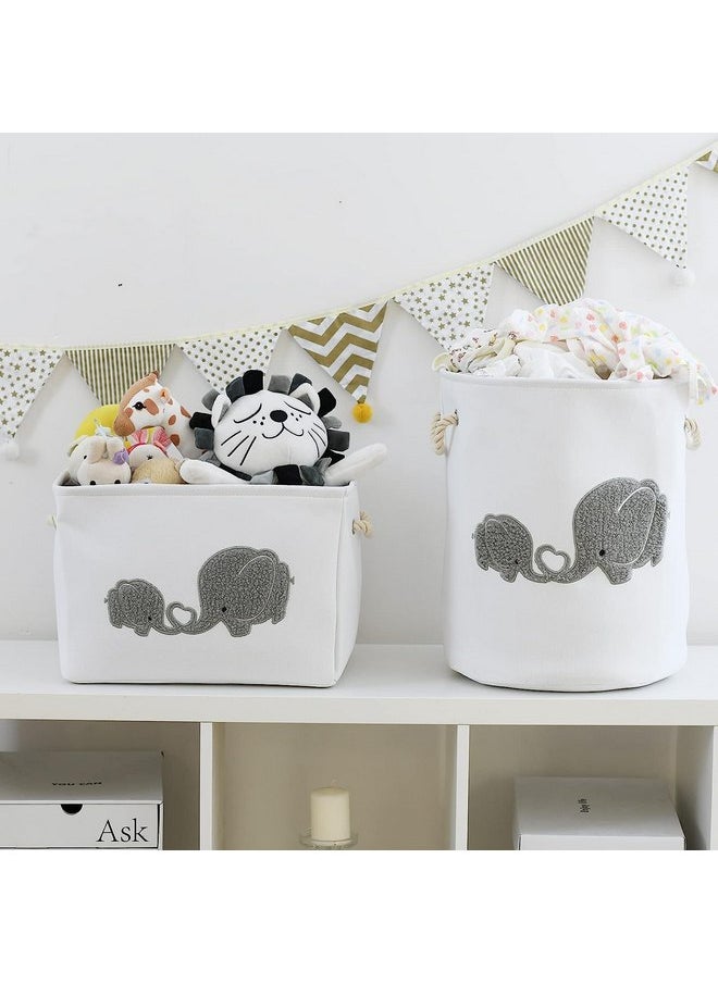 INough 2 pack Storage Baskets, Baby Hamper for Nursery Boy, Baby Laundry Basket for Boy, Elephant Laundry Basket for Baby Nursery Large Elephant Basket for Baby Nursery, Hamper for Boy, Elephant Decor