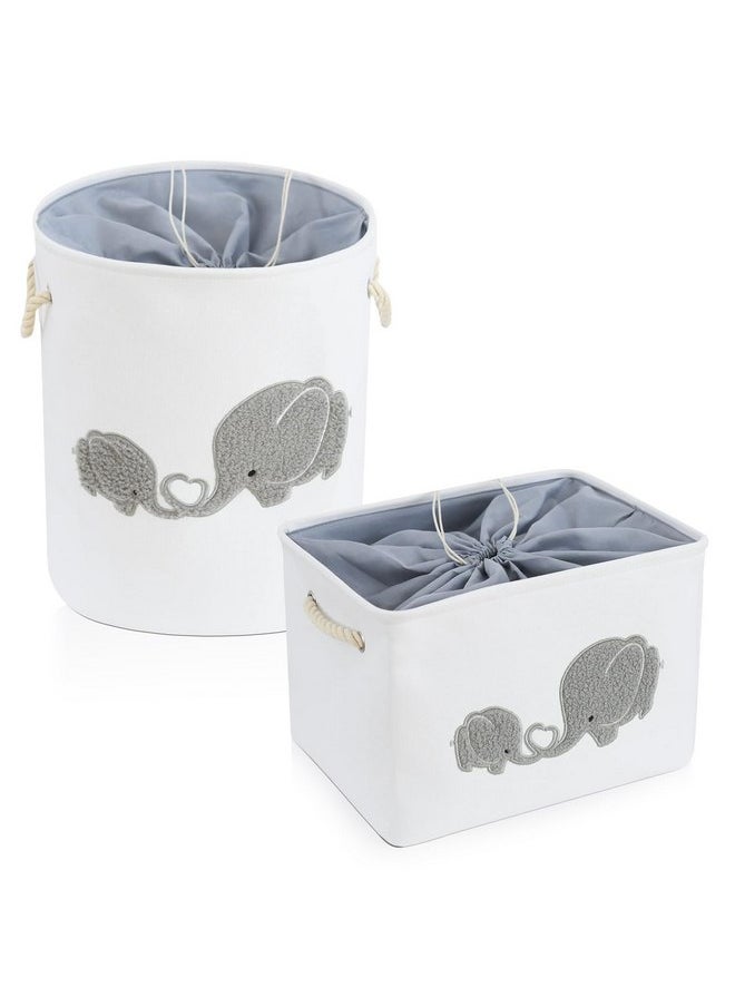 INough 2 pack Storage Baskets, Baby Hamper for Nursery Boy, Baby Laundry Basket for Boy, Elephant Laundry Basket for Baby Nursery Large Elephant Basket for Baby Nursery, Hamper for Boy, Elephant Decor