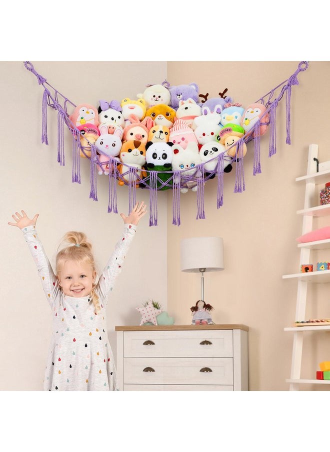 Unicorn Castle Stuffed Animals Hammock Net Toy Storage Organizer, Stuffed Animals Storage Toy Holder Boho Macrame Hanging for Nursery Kids Girls Room Decor