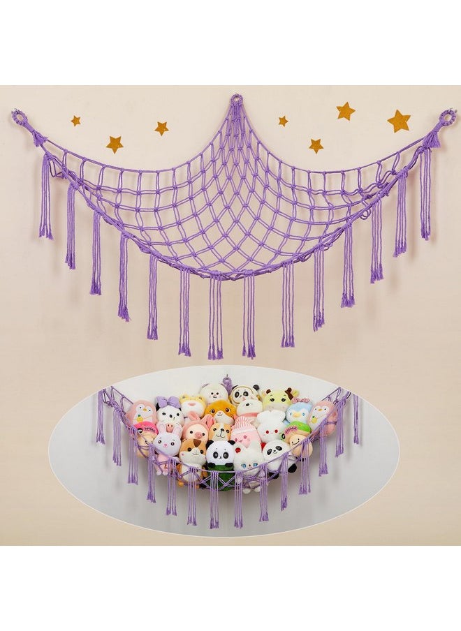 Unicorn Castle Stuffed Animals Hammock Net Toy Storage Organizer, Stuffed Animals Storage Toy Holder Boho Macrame Hanging for Nursery Kids Girls Room Decor