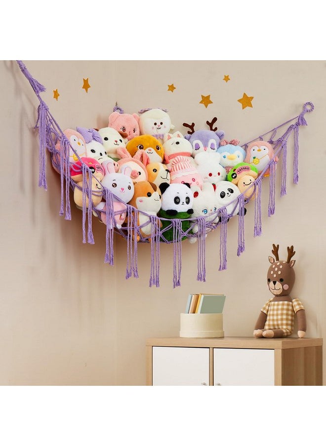 Unicorn Castle Stuffed Animals Hammock Net Toy Storage Organizer, Stuffed Animals Storage Toy Holder Boho Macrame Hanging for Nursery Kids Girls Room Decor