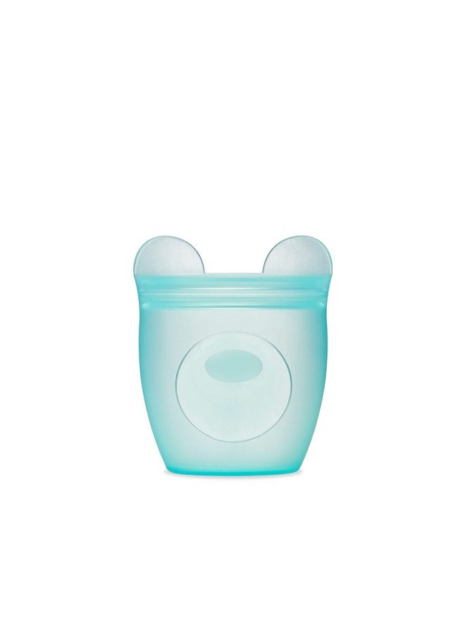 Zip Top Reusable 100% Silicone Baby + Kid Snack Containers - The only containers that stand up, stay open and zip shut! No Lids! Made in the USA - Teal Bear