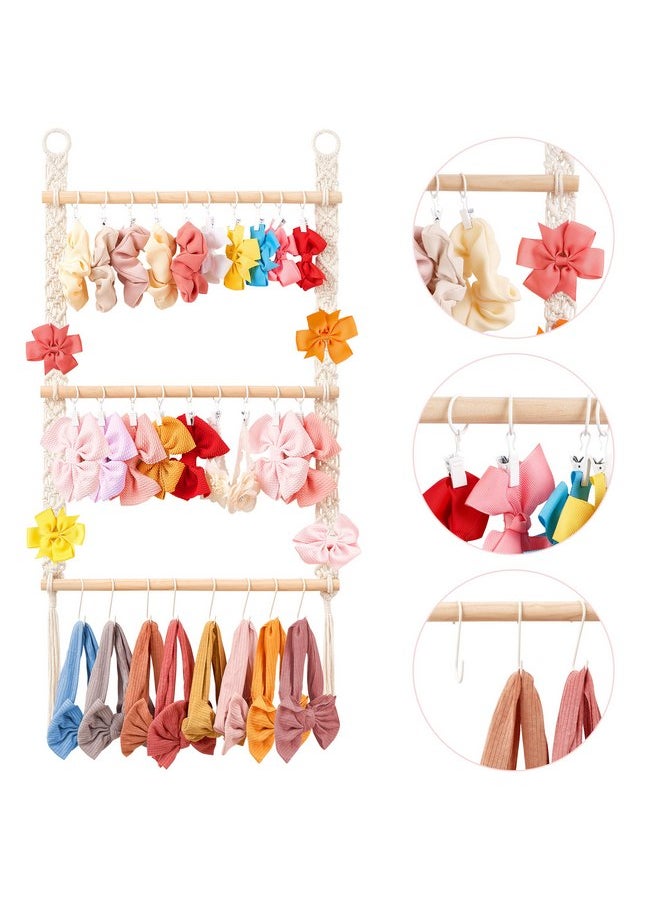 Dahey Hair Bows Organizer for Girls Headband Holder with 30 Hooks Wall Hanging Bow Holder Organizer Storage Hair Accessories Boho Nursery Decor for Baby Girls Room, 29.5