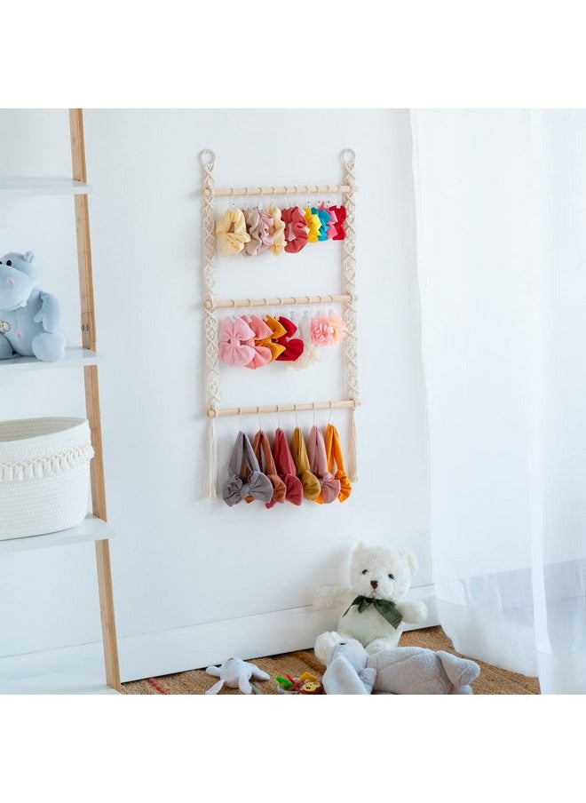 Dahey Hair Bows Organizer for Girls Headband Holder with 30 Hooks Wall Hanging Bow Holder Organizer Storage Hair Accessories Boho Nursery Decor for Baby Girls Room, 29.5