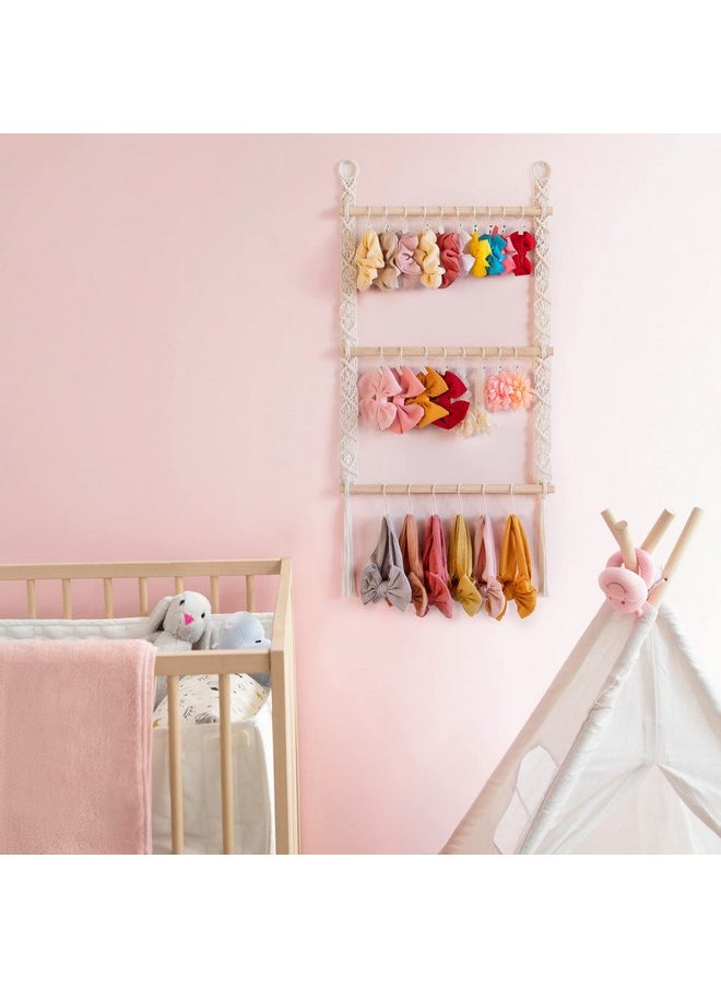 Dahey Hair Bows Organizer for Girls Headband Holder with 30 Hooks Wall Hanging Bow Holder Organizer Storage Hair Accessories Boho Nursery Decor for Baby Girls Room, 29.5