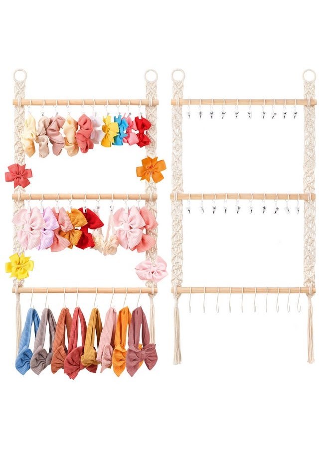 Dahey Hair Bows Organizer for Girls Headband Holder with 30 Hooks Wall Hanging Bow Holder Organizer Storage Hair Accessories Boho Nursery Decor for Baby Girls Room, 29.5