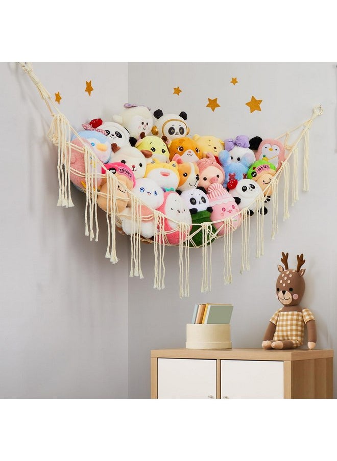 Unicorn Castle Stuffed Animals Hammock Net Toy Storage Organizer, Stuffed Animals Storage Toy Holder Boho Macrame Hanging for Nursery Kids Girls Room Decor