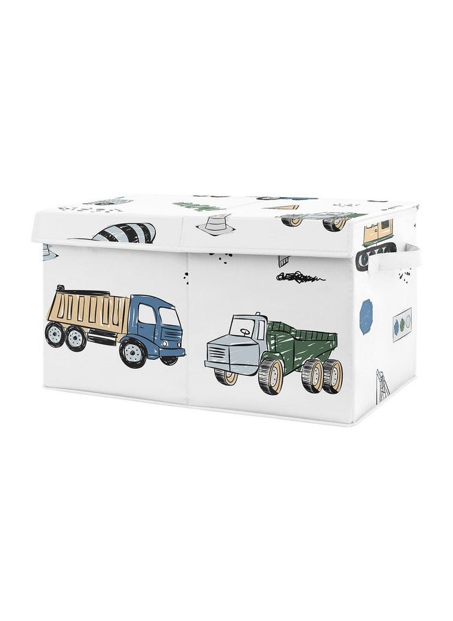 Sweet Jojo Designs Construction Truck Boy Small Fabric Toy Bin Storage Box Chest For Baby Nursery or Kids Room - Grey Yellow Black Blue and Green Transportation