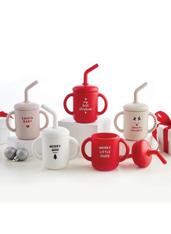 Stephan Baby Christmas Sippy Cups - Soft Silicone Baby Cup with Lid & Straw, 4-Ounce, Merry Mini